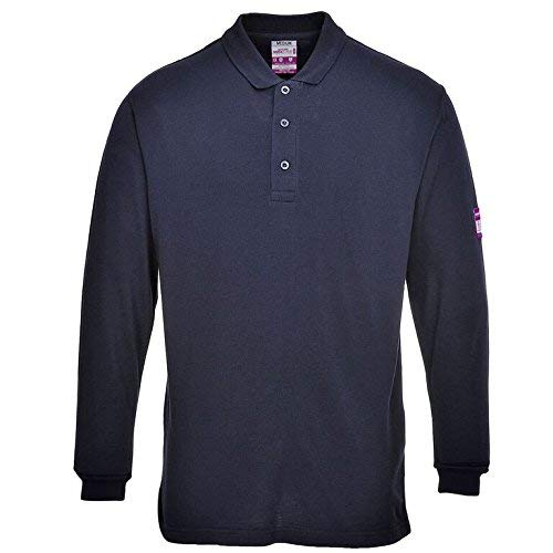 Portwest UFR10NAR5XL Regular Fit Flame-Resistant Anti-Static Long Sleeve Polo Shirt, 5X-Large, Navy