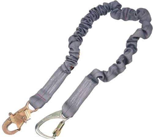 3M DBI-SALA,ShockWave2 1244650 Tie Back Shock Absorbing Lanyard, 6' Single-Leg, Elastic Web, Snap Hook At One End, Tie-Back Carabiner At Other End, Grey