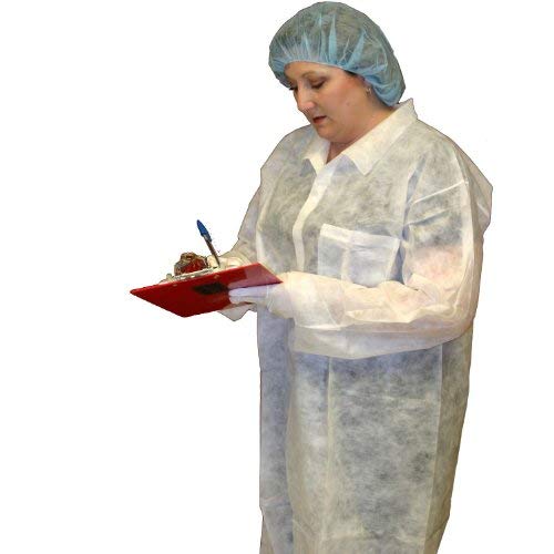 Enviroguard Polypropylene Lab Coat, Disposable, Open Wrists, White, Medium, 30 gram (Case of 50)