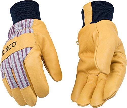 Kinco 1927KW Lined Grain Pigskin Leather Glove with Knit Wrist, Work, Large, Palomino (Pack of 6 Pairs)