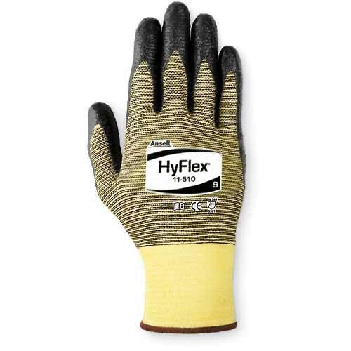 Ansell Hyflex 11-510 Black/Yellow 9 Kevlar/Nylon Work Gloves - Nitrile Foam Palm Only Coating - 205746 [PRICE is per DOZEN]