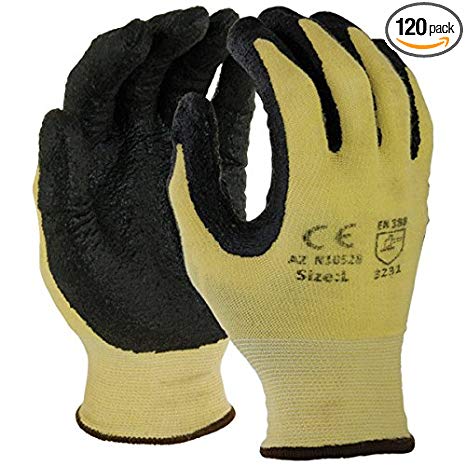 Azusa Safety N10528 13 Gauge Aramid Fiber Seamless Knit Safety Gloves, Textured Foam Nitrile Coating, Large, Yellow/Black (Pack of 120 Pairs)