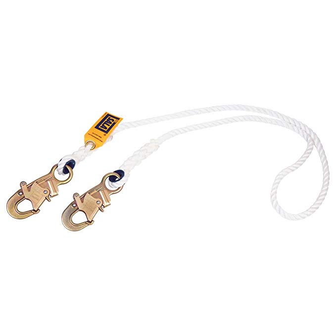 3M DBI-SALA 1232306 Rope Positioning Lanyard, 6' Polyester, Single-Leg with Snap Hooks At Each End, White