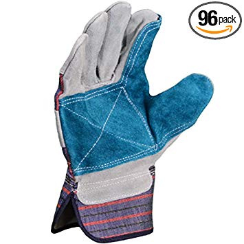 Azusa Safety S96112 Natural Leather Safety Work Gloves, Large, Natural/Blue Color (Pack of 96 Pairs)