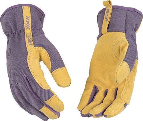 Kinco 2004W KincoPro Synthetic Leather Women's Glove with Stretchable Purple Back, Work, Small, Tan (Pack of 6 Pairs)