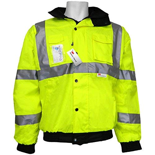 Global Glove GLO-EB1 FrogWear Polyurethane Class 3 High Visibility Lined Bomber Jacket with 3M Scotchlite Reflective, 3X-Large (Case of 12)