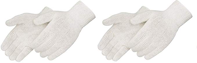 Liberty K4517Q Cotton/Polyester Regular Weight Plain Seamless Knit Glove with Elastic String Knit Wrist, Large, Natural White (2 X Pack of 12)
