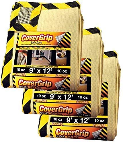 CoverGrip Heavy Duty Safe Zone 10 Oz Canvas Safety Drop Cloth, 9' x 12', (Pack Of 3)