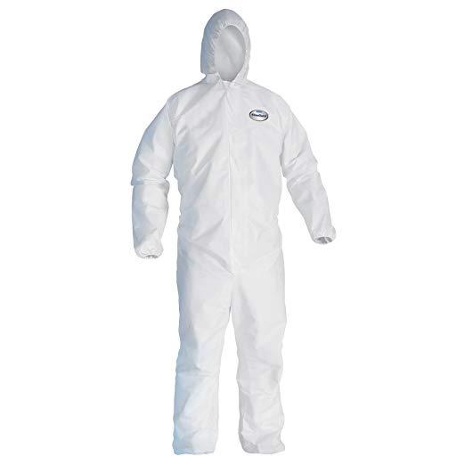 Kleenguard A40 Liquid & Particle Protection Coveralls with Hood (44323), Zip Front, Elastic Wrists & Ankles (EWA), White, Large, 25 Garments / Case