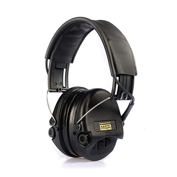 MSA Sordin Supreme Pro X - Premium Edition - Electronic Earmuff with black leather band, black cups and gel seals fitted