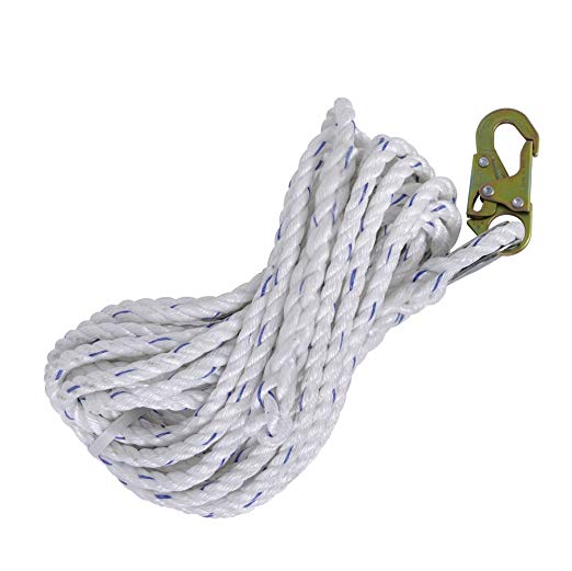 Peakworks Fall Protection V84084025 Vertical Lifeline Rope with Back Splice and Snap Hook, 25 ft. Length, White