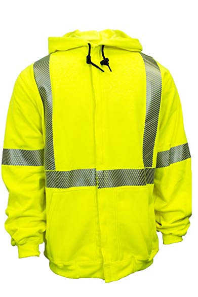 National Safety Apparel C21HC05C33X Class 3 FR Hi-Vis Hooded Zip Front Sweatshirt, 3X-Large, Fluorescent Yellow