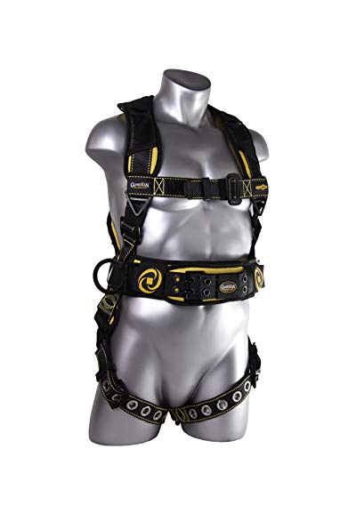 Guardian Fall Protection 21067 Cyclone Construction Harness with PT Chest/TB Leg/TB Waist Belt/Side D-Rings, Black/Yellow