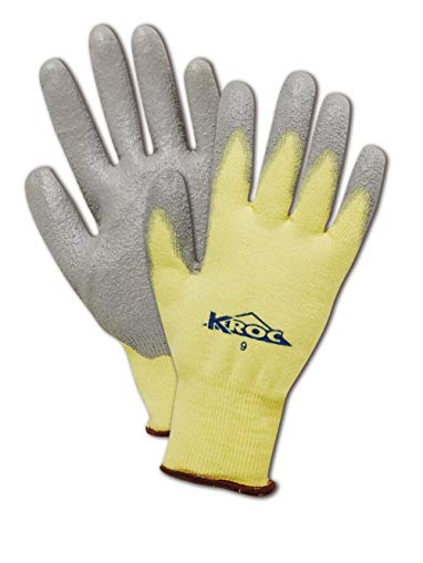 Magid K-ROC KEV4326 Kevlar/Lycra Glove, Gray Polyurethane Palm Coating, 8.5