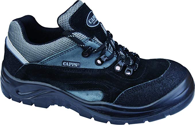 Capps Men's LH513 Antistatic Leather Safety Shoes Trainers With Speed Lacing System And Steel Toe Caps US Size 6 Black