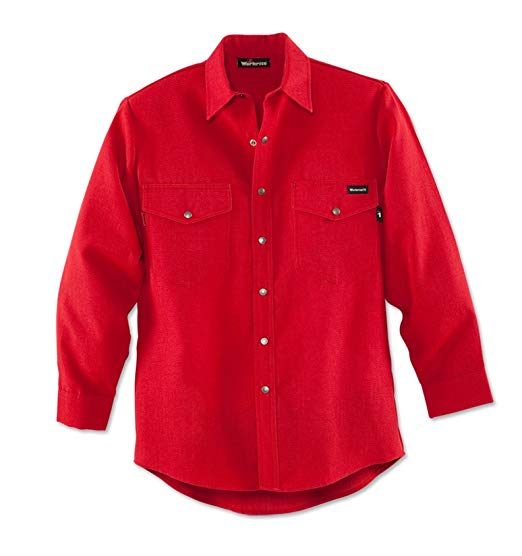 Workrite 220NX45RD42-0L Flame Resistant 4.5 oz Nomex IIIA Long Sleeve Western-Style Shirt, Snap Cuff, 42 Chest Size, Long Length, Red