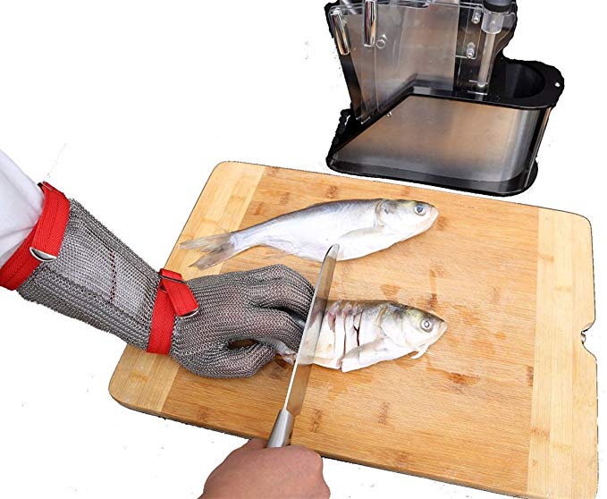 Inf-way 304L Brushed Stainless Steel Mesh Cut Resistant Chain Mail Gloves Kitchen Butcher Working Safety Glove 18cm Long Arm1pcs (Long Arm/XS)