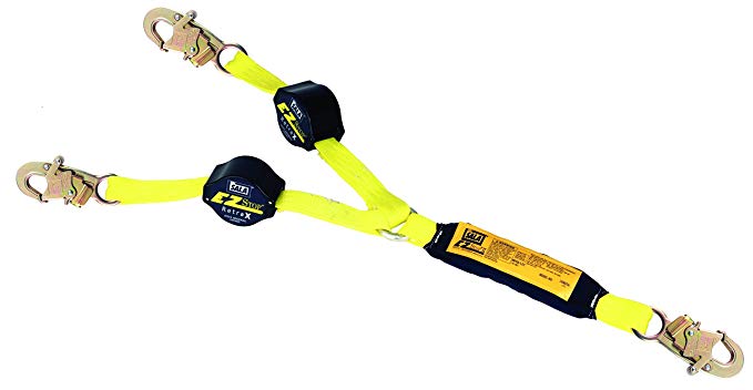 3M DBI-SALA,Retrax 1241480 Shock Absorbing Lanyard, 6' 100 Percent Tie-Off Retractable Web and Snap Hooks At Each End, Navy/Yellow