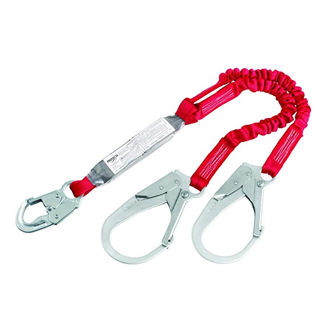 3M Protecta PRO Pack 1342125 6', 100 Percent Elastic Shock Absorbing Lanyard, Snap Hook At One End, Steel Rebar Hook At Leg Ends, 310 lb. Capacity, Red/Gray