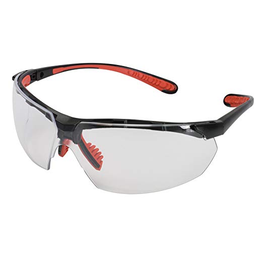 Jackson Safety Maxfire Safety Glasses (38499), Clear Anti-Fog Lenses, Black Frame with Red Tips, 12 Pairs