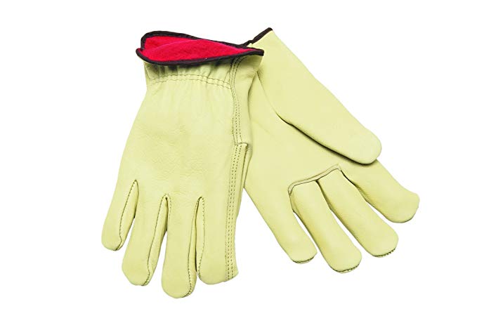 MCR Safety 3255M Industry Grade Grain Cow Red Fleece Lined Driver Men's Gloves with Straight Thumb, Cream, Medium, 1-Pair