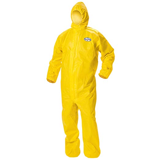 Kleenguard A70 Chemical Spray Protection Coveralls (09814) Suit, Hooded, Zip Front, Elastic Wrists & Ankles, XL, Yellow, 12 Garments/Case