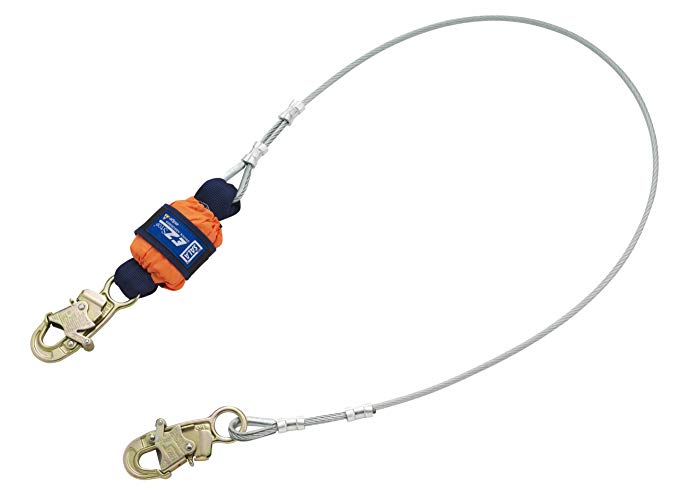 3M DBI-SALA EZ-Stop 1246066 Shock Absorbing Lanyard, Edge Certified Cable, Snap Hook At Each End X 6', Navy/Orange