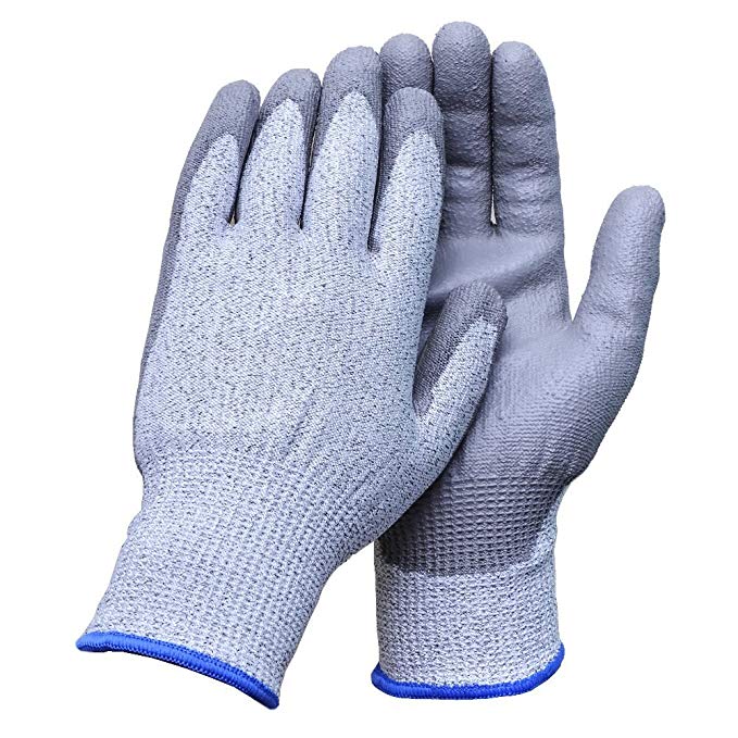 Aituo 1 Pair Pu Coated Cut Resistant Gloves Safety Protective En388 Cut Level 5 Protection, Anti-slash Kitchen or Industry Cut Safe Work Gloves-Meidum