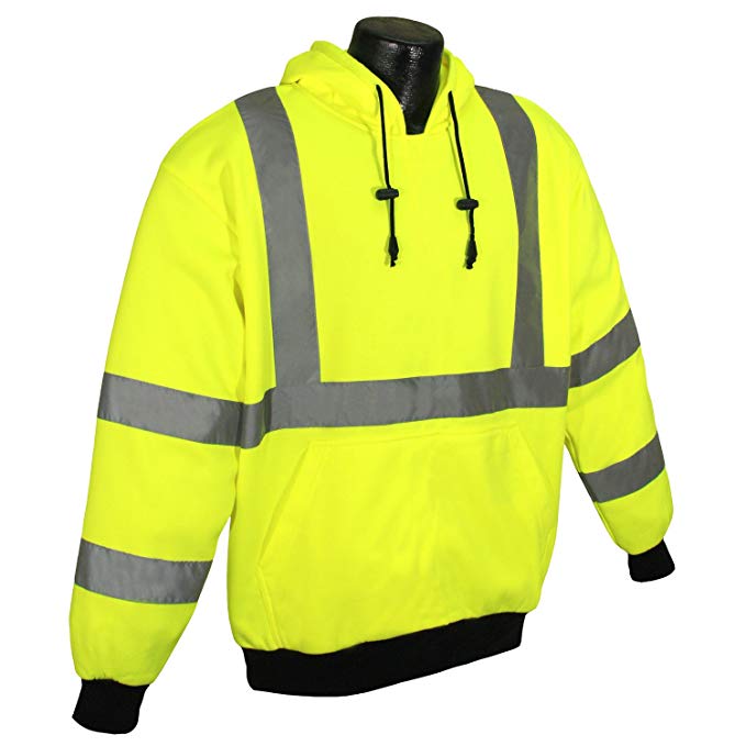 Radians SJ02-3 Adult's Hi Viz C-3 LS Hooded Pullover Sweatshirt Hi-Viz Green Medium