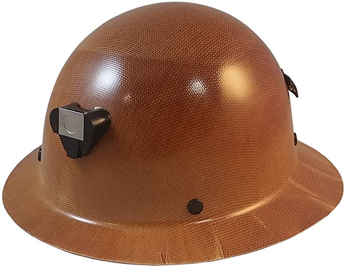 Texas America Safety Company MSA Skullgard Hard Hat with Lamp Bracket, Cord Holder, and FasTrac III Ratchet Suspension, Original Tan Color - Full Brim
