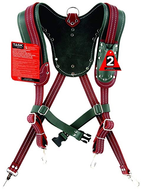 Task Tools T77580 Signature Series Leather Suspender/Harness, Green and Burgundy