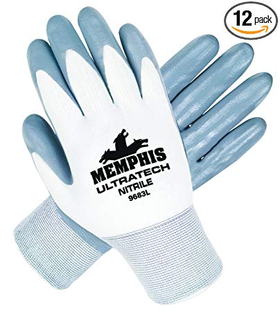 MCR Safety 9683M UltraTech Nylon Shell Men's Gloves with Straight Thumb, Gray/White, Medium, 1-Pair