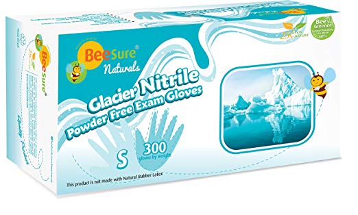 BeeSure BE2926case Naturals Glacier Exam Gloves, Powder Free, Nitrile, Beaded-Cuff, Small, Blue (Pack of 3000)