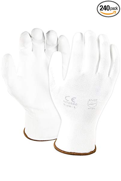 Azusa Safety N10550 13 gauge Nylon Machine Knit Safety Gloves, Polyurethane PU Coated, Large, White (Pack of 240 Pairs)