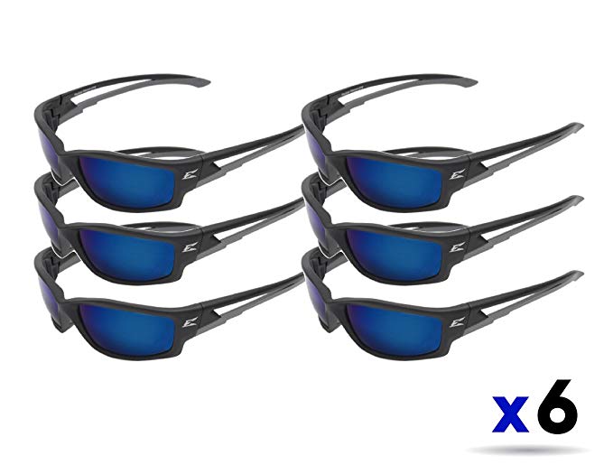 Edge Eyewear TSKAP218 Kazbek Polarized Safety Glasses, Black with Aqua Precision Blue Mirror Lens (Pack 6)