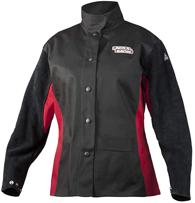 Lincoln Electric Women's Leather Sleeved Welding Jacket | Premium Flame Resistant (FR) Cotton Body | Women's Medium | K3114-M