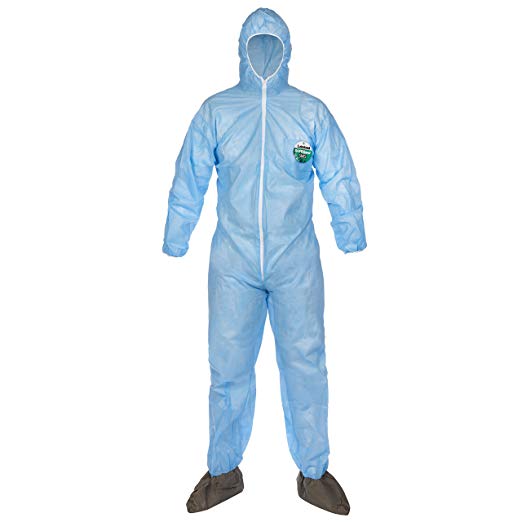 Lakeland SafeGard SMS Polypropylene Coverall with Hood and Boots, Disposable, Elastic Cuff, 2X-Large, Sky Blue (Case of 25)