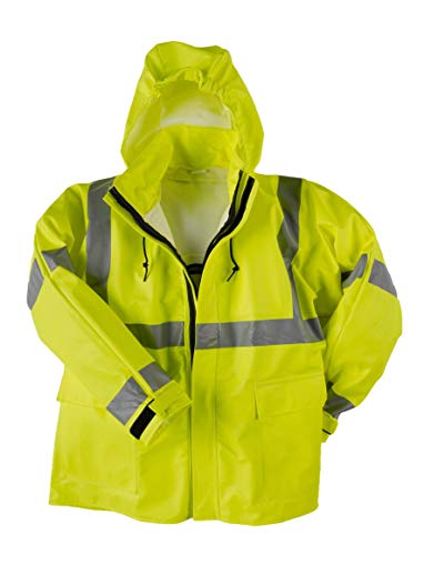 Neese 217AJ Polyurethane/FR Cotton Flex Arc Series ANSI Class 3 Jacket with Tuck-Away Hood, Medium, Fluorescent Yellow