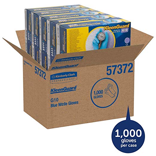 KleenGuard 57373 G10 Blue Nitrile Gloves, Powder-Free, Blue, 242 mm Length, Large (Box of 100)