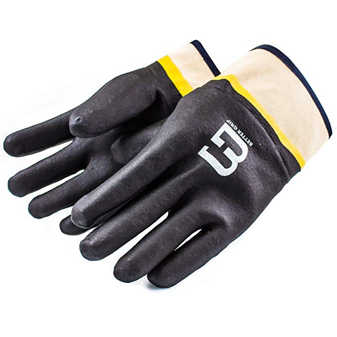 (Box Deal) Better Grip BG105BLK/YEL Heavy Duty Premium Sandy finished PVC Coated-Supported Glove with Safety Cuff, Chemical Resistant, Large, Black (72 Pairs- 1 Case)