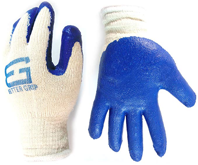 Better Grip Heavy Duty Premium Knit Latex Palm Gloves, Double Dipped Coating, Blue/ White (BGEBLU,240)