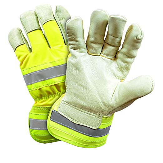 West Chester HVY5555 High-Visibility Yellow Grain Pigskin Leather Palm Positherm Lined Gloves, Medium, Yellow (Pack of 12)