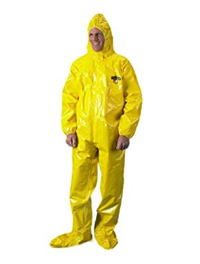 Lakeland ChemMax 4 Taped Seam Coverall with Respirator Fit Hood and Boot, Disposable, Elastic Cuff, Large, Yellow (Case of 6)