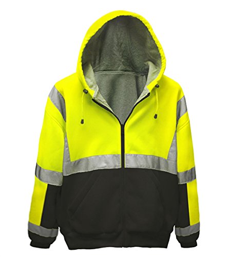 Brite Safety Style 5010 Safety Sweatshirt, Hi Vis 2-Tone Hoodie, with Thermal Liner, Full Zip, 16oz, ANSI 107 Class 3 Compliant (4X-Large)