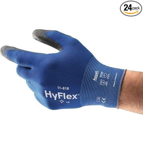 Size 9 HyFlex Black Polyurethane Palm Coated Work Gloves. (24 Pairs)