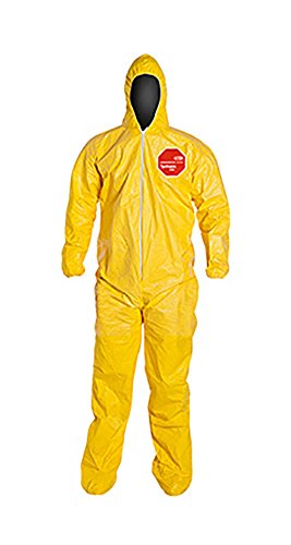 DuPont Tychem 2000 QC122S Disposable Chemical Resistant Coverall with Elastic Cuff, Hood and Socks, Yellow, Medium (Pack of 12)