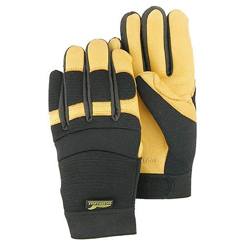Majestic Glove 2150/9 Industrial Glove, Deer Skin Palm, Knit Back, Medium, Size 9, Black/Gold (Pack of 12)