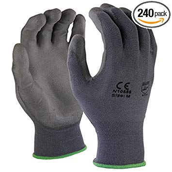 Azusa Safety N10559 13 gauge Seamless Knit Nylon Safety Gloves, Polyurethane PU Coated, Large, Gray (Pack of 240 Pairs)