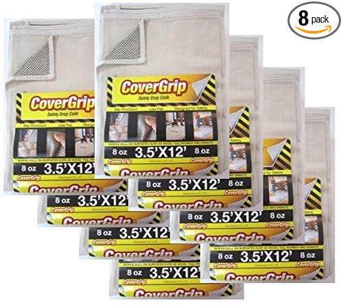 CoverGrip 8 Oz Canvas Safety Drop Cloth, 3.5' x 12', (Pack Of 8)