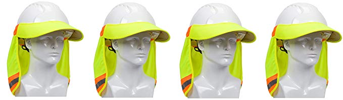 EZ-Cool 396-800-YEL Hi-Vis Hard Hat Neck Sun Shade With Visor, Large, Yellow (4-(Pack))
